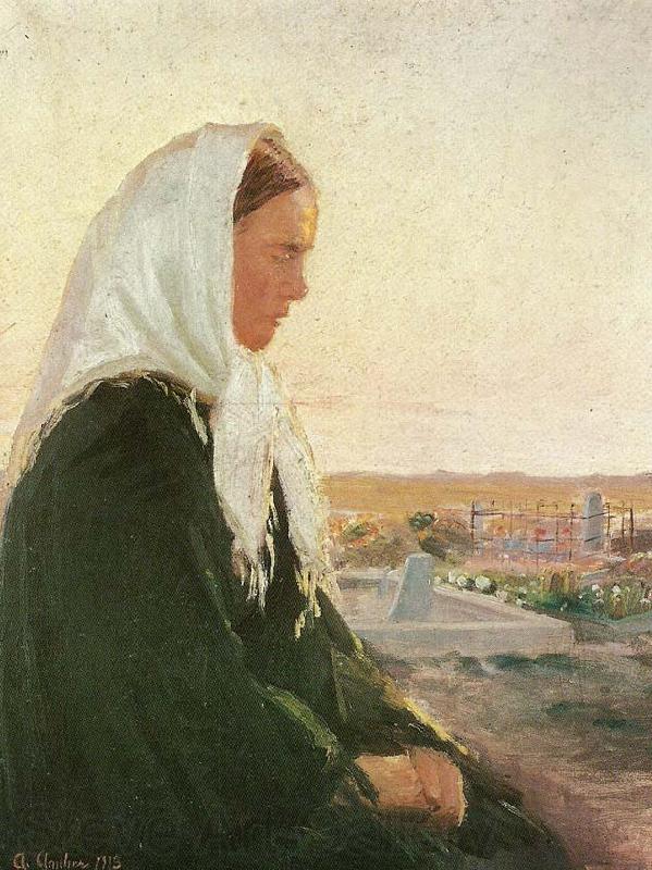 Anna Ancher ung kvinde pa kirkegarden i skagarden Spain oil painting art